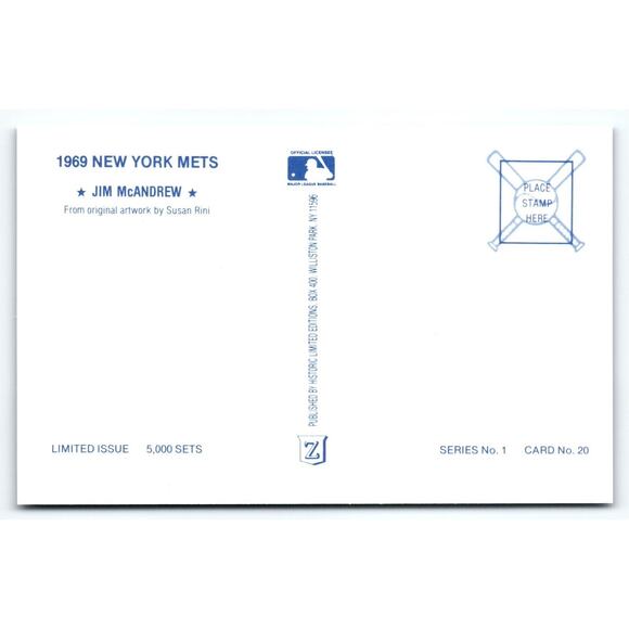 1969 NY Mets Baseball Postcard Susan Rini Jim McAndrew Unused Limited Edition - Picture 2 of 2